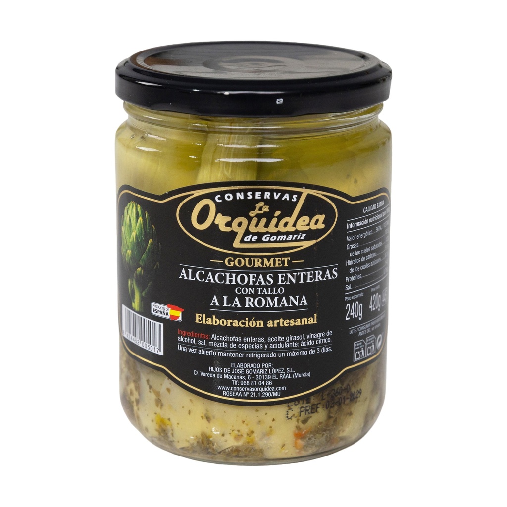 Gourmet Roman-Style Whole Artichokes with Stem in Glass Jars — 12 jars of 420 g